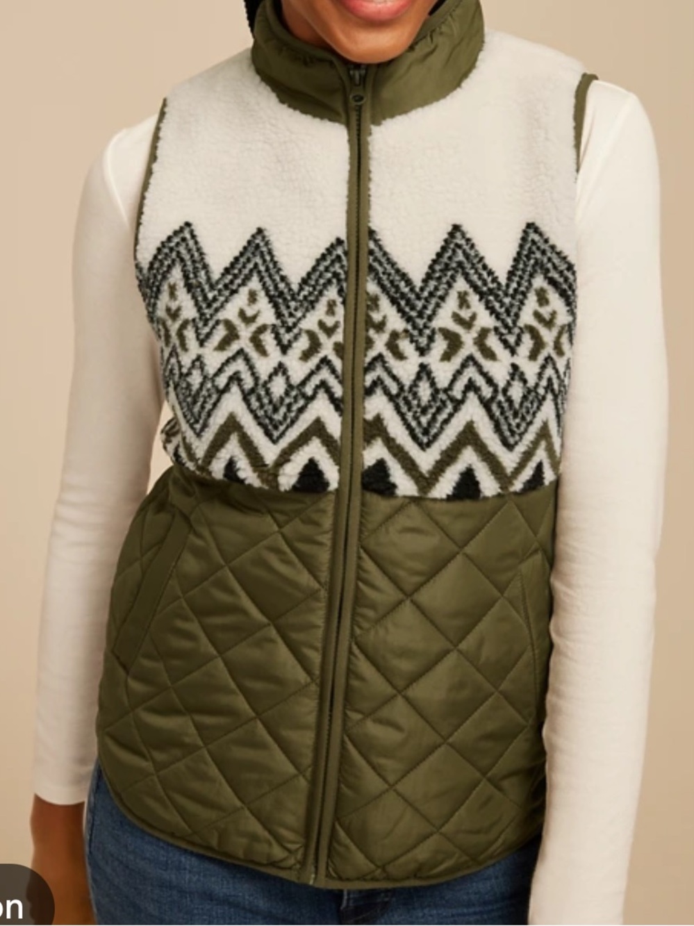 Maurices Fair Isle Sherpa Quilted Vest Large Cozy Winter Cabin Layer